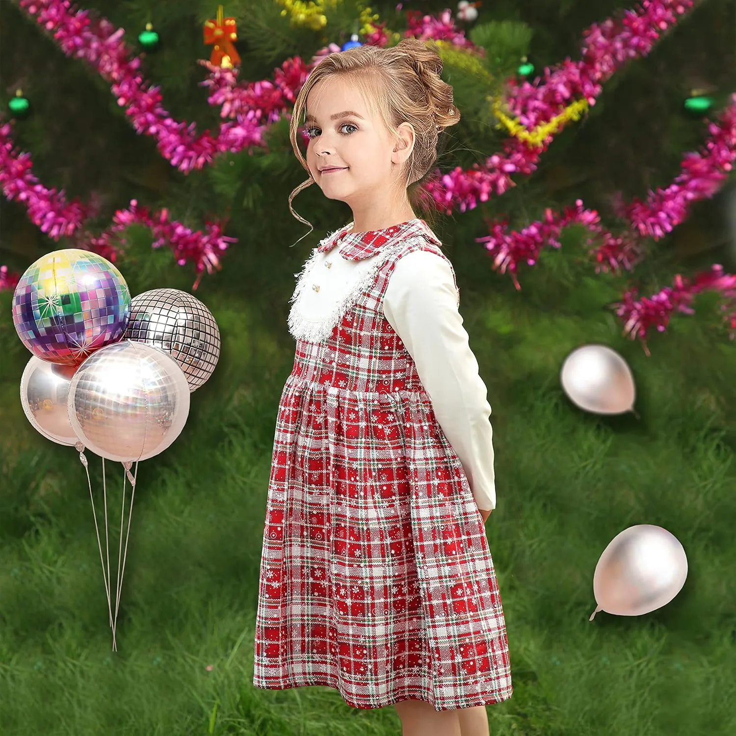 Sunny Fashion Girls Dress Christmas Hat Red Velvet Long Sleeve Holiday Size 4-14