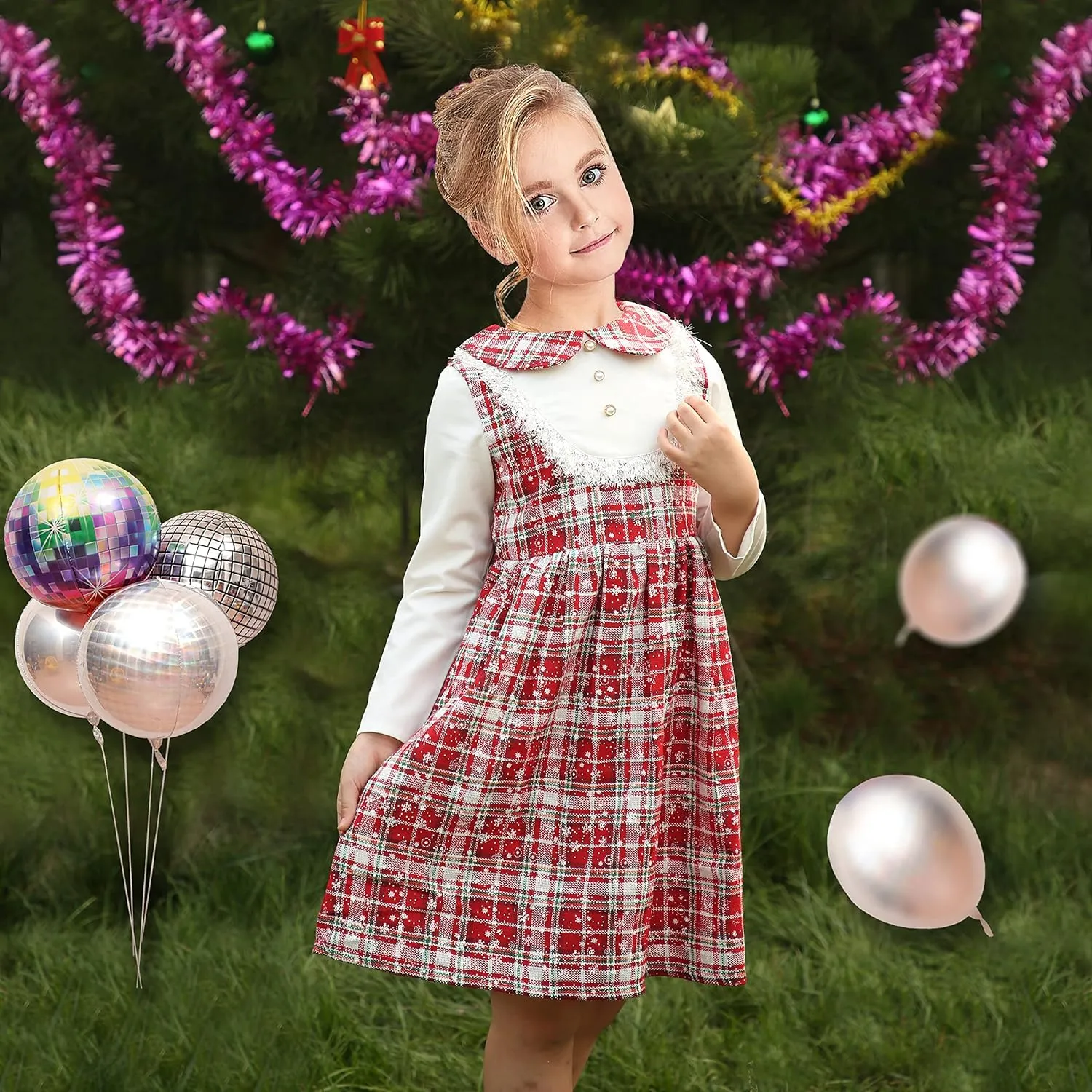 Sunny Fashion Girls Dress Christmas Hat Red Velvet Long Sleeve Holiday Size 4-14