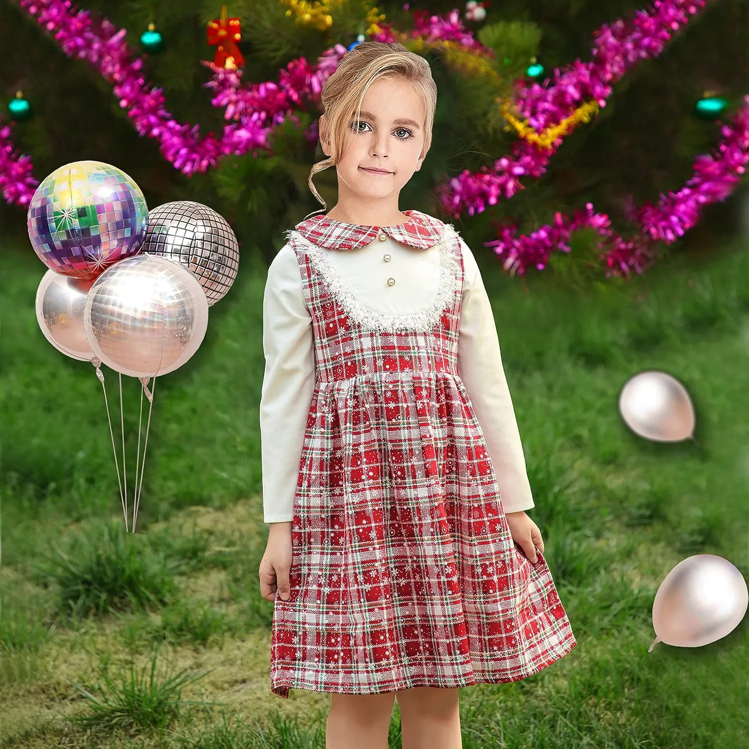 Sunny Fashion Girls Dress Christmas Hat Red Velvet Long Sleeve Holiday Size 4-14