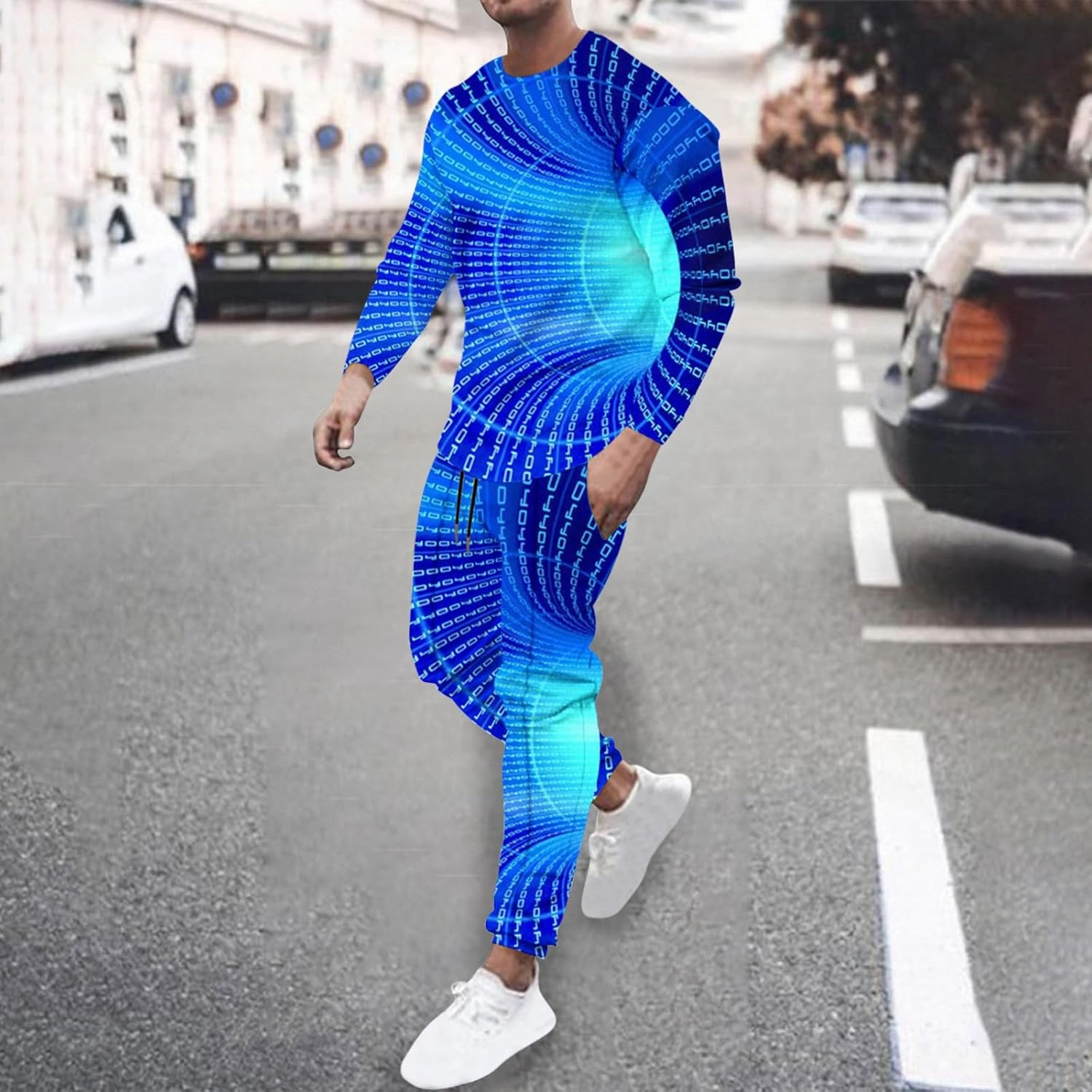 Sweat Suits for Men Set 2 Piece Fashion 3D Print Sport Tracksuit Set Long Sleeve Crewneck Sweatshirt and Pant Set