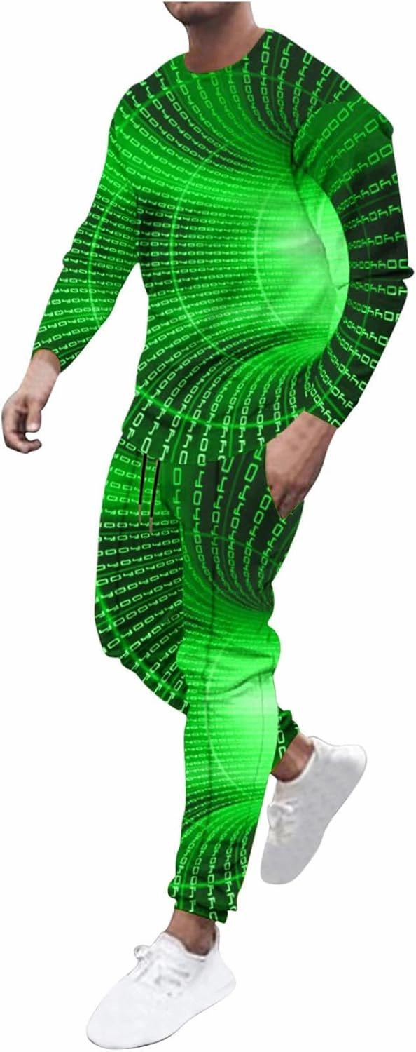 Sweat Suits for Men Set 2 Piece Fashion 3D Print Sport Tracksuit Set Long Sleeve Crewneck Sweatshirt and Pant Set