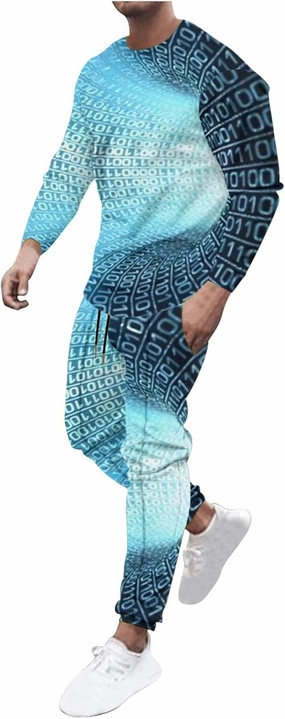 Sweat Suits for Men Set 2 Piece Fashion 3D Print Sport Tracksuit Set Long Sleeve Crewneck Sweatshirt and Pant Set