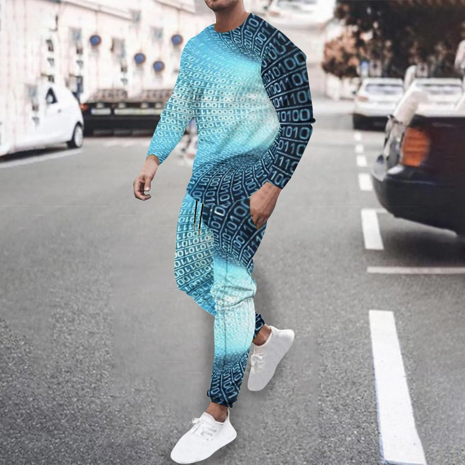 Sweat Suits for Men Set 2 Piece Fashion 3D Print Sport Tracksuit Set Long Sleeve Crewneck Sweatshirt and Pant Set