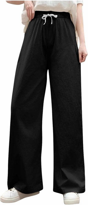 Sweatpants for Women Cotton Linen Slim Comfy High Waisted Solid Casual Trousers Straight Leg Stretchy Baggy Pants