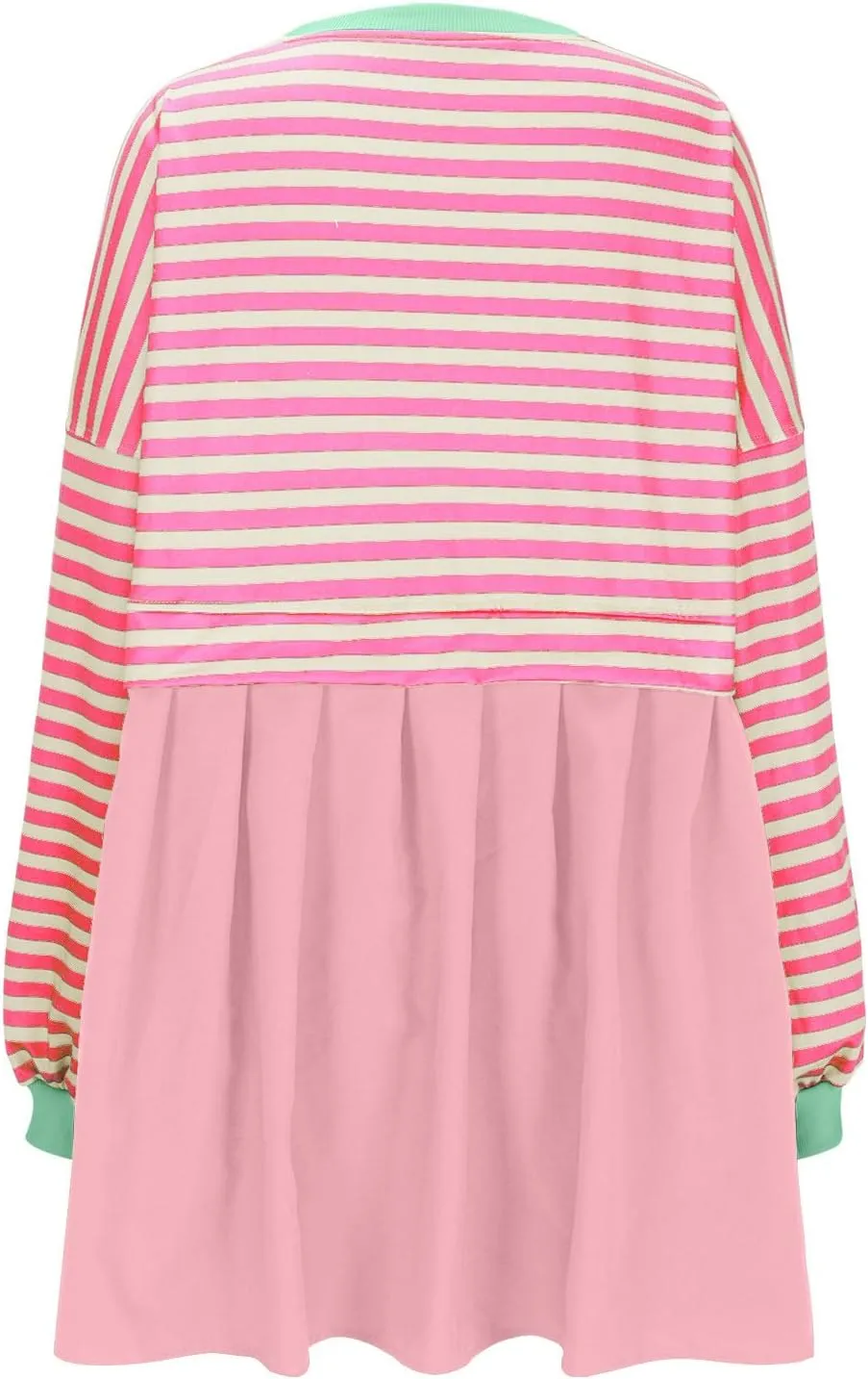 Sweatshirt Dresses for Women Striped Long Sleeve Pleated Patchwork Tops Dress Plus Size Mini Sweater Dress Fall 2024