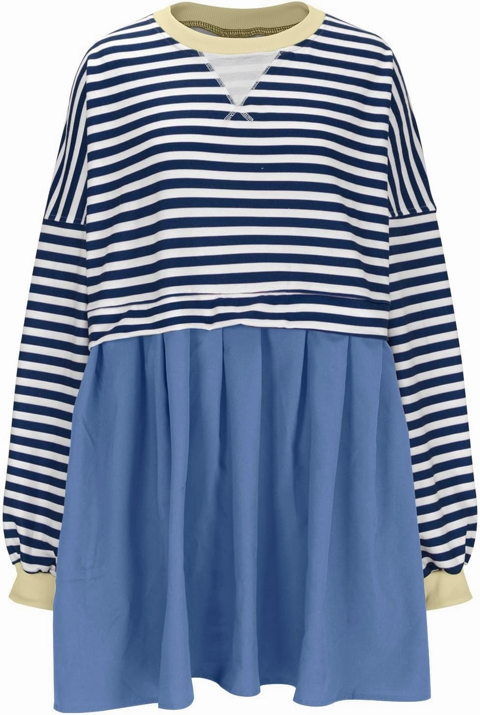 Sweatshirt Dresses for Women Striped Long Sleeve Pleated Patchwork Tops Dress Plus Size Mini Sweater Dress Fall 2024