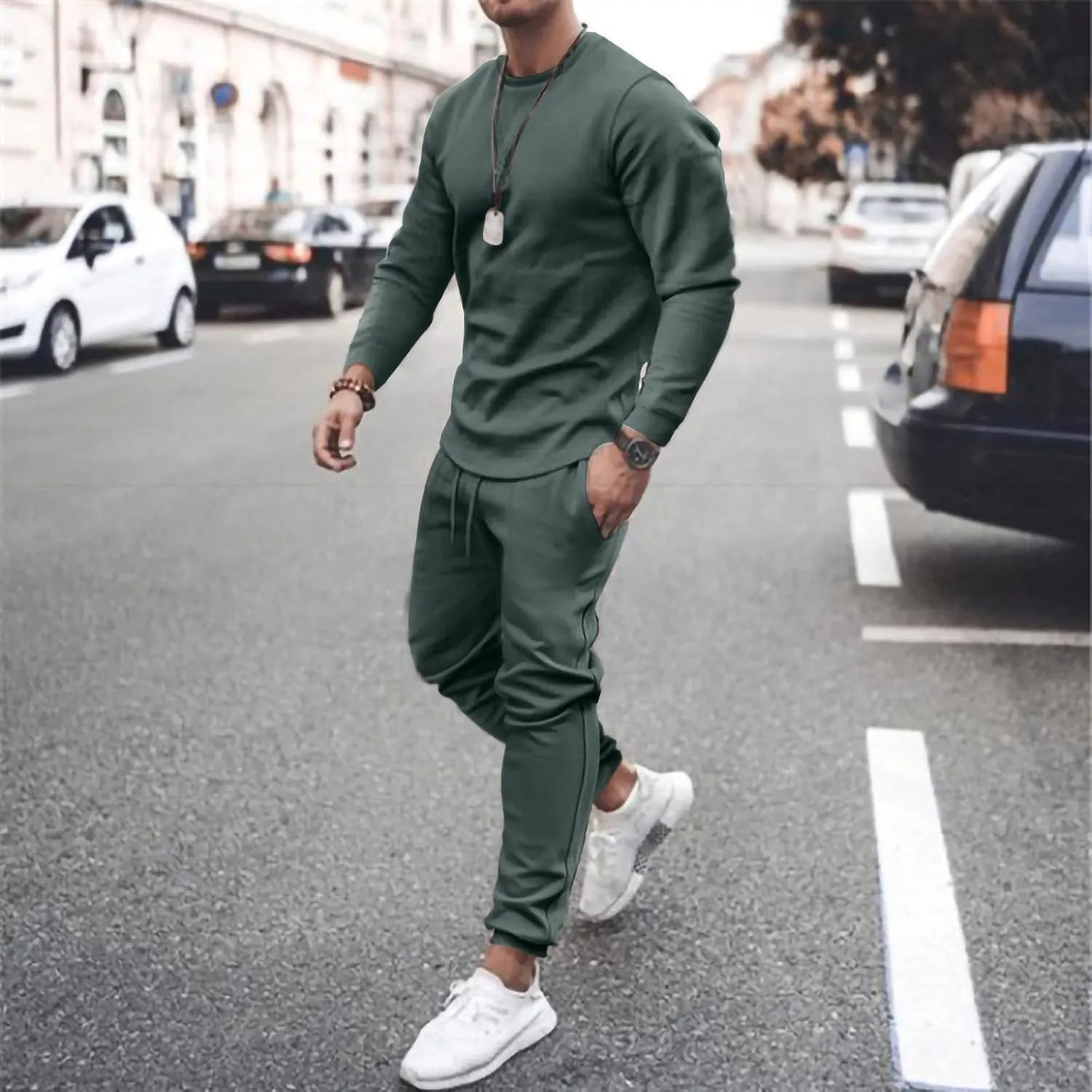 Sweatsuits for Men Workout Jogger Tracksuit 2 Piece Outfits Crewneck Sweatshirts Pullover Casual Sweatpants Sets