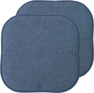 Sweet Home Collection Chair Cushion Memory Foam Pads Honeycomb Pattern Slip Non Skid Rubber Back Rounded Square 16" x 16" Seat Cover, 2 Pack, Alexis Denim