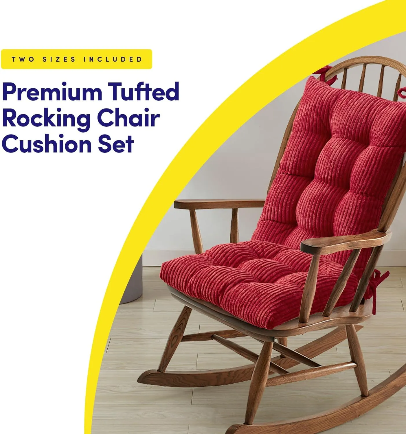 Sweet Home Collection Rocking Chair Cushion Premium Tufted Pads Non Skid Slip Backed Set of Upper and Lower with Ties, 1 Count (Pack of 1), Velvet Red