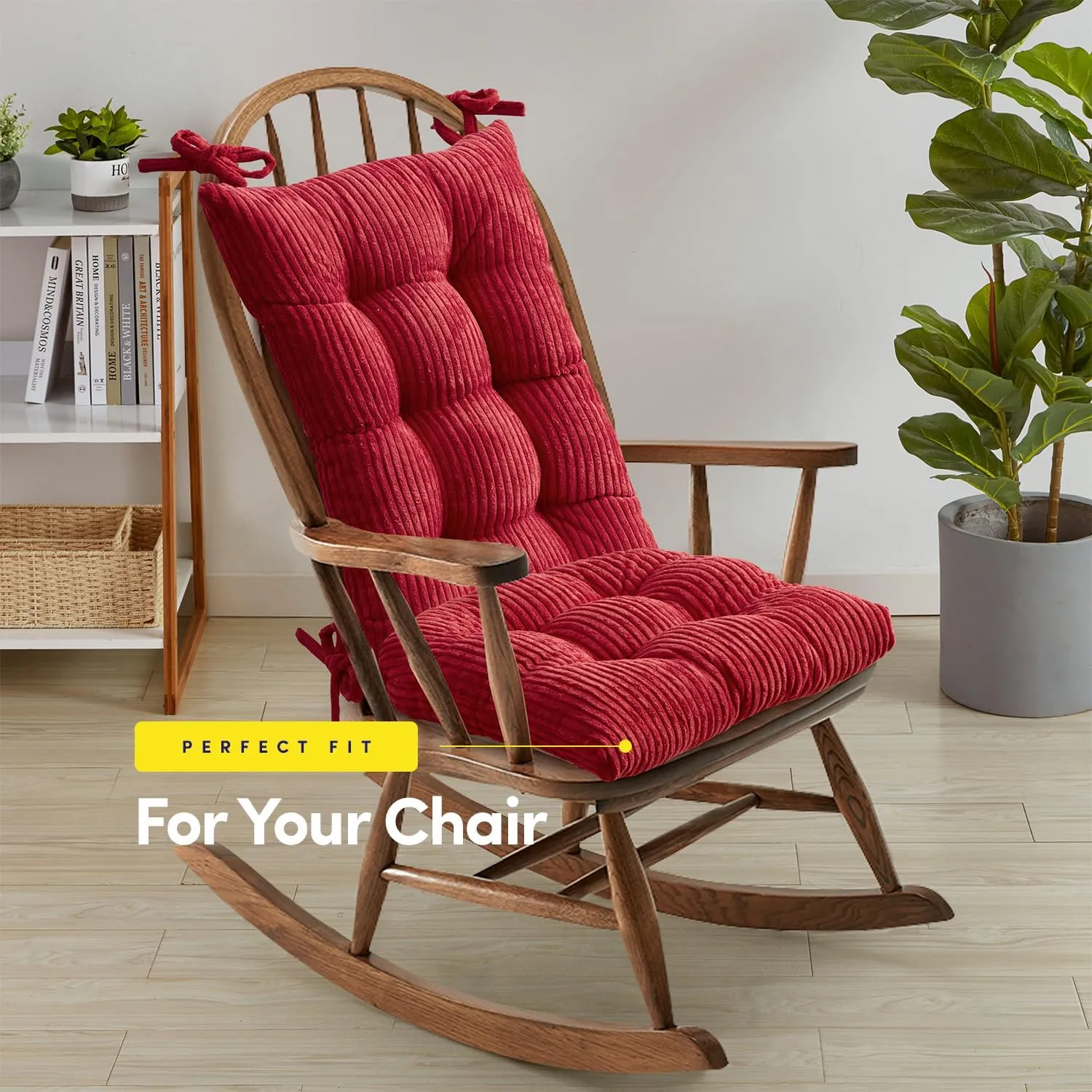 Sweet Home Collection Rocking Chair Cushion Premium Tufted Pads Non Skid Slip Backed Set of Upper and Lower with Ties, 1 Count (Pack of 1), Velvet Red