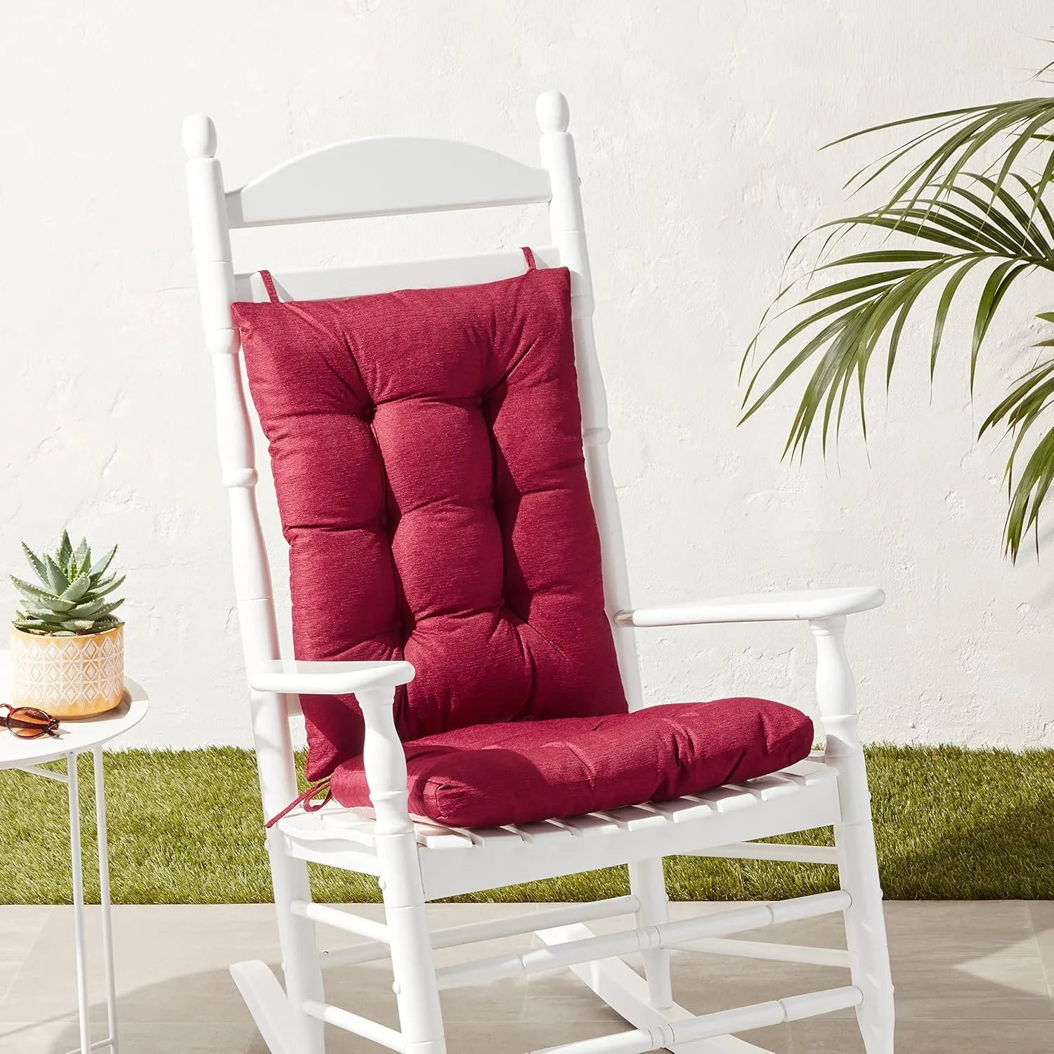 Sweet Home Collection Rocking Chair Cushion Premium Tufted Pads Non Skid Slip Backed Upper and Lower with Ties, 2 Piece Set, Burgundy Red