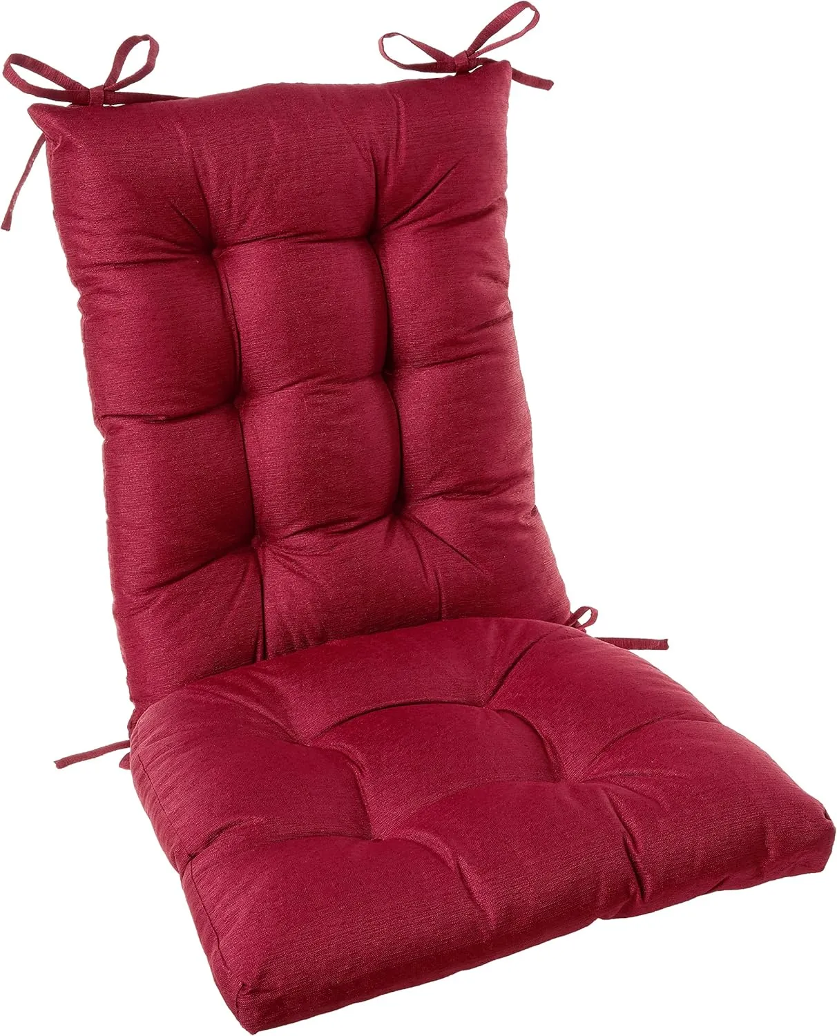 Sweet Home Collection Rocking Chair Cushion Premium Tufted Pads Non Skid Slip Backed Upper and Lower with Ties, 2 Piece Set, Burgundy Red