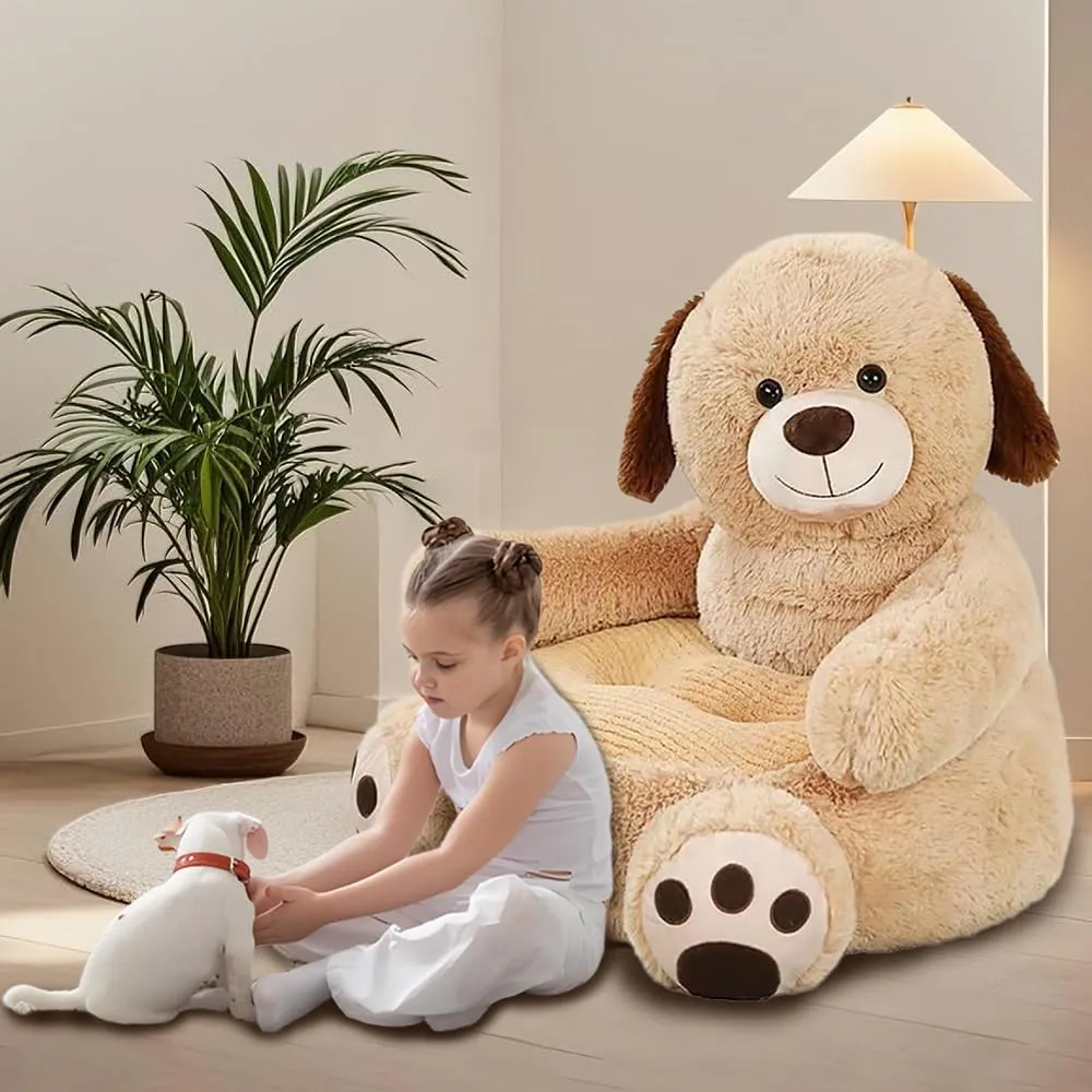 SXBCyan Bean Bag Chair for Kids Children Sofa Small Cartoon Couch Child Cute Chair Pouf Ottoman Princess Seat Futon Bear Armchair Kids Furniture(Khaki bear)