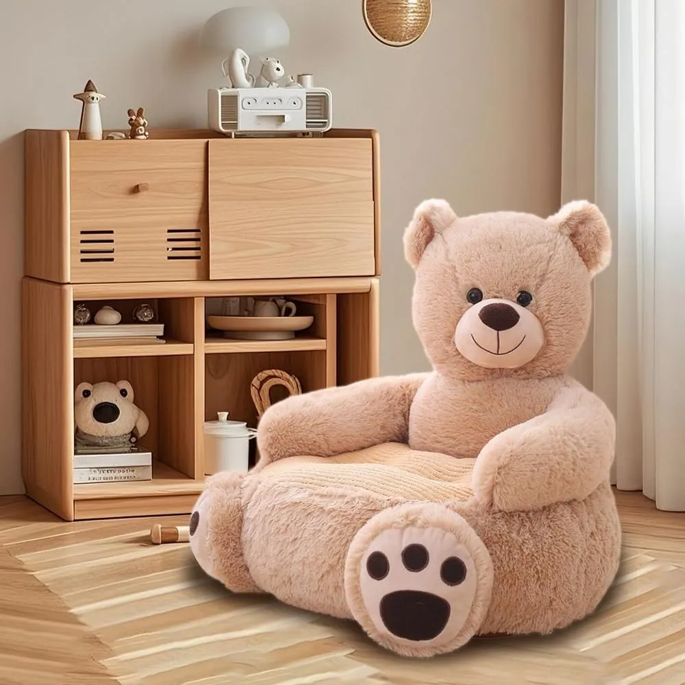 SXBCyan Bean Bag Chair for Kids Children Sofa Small Cartoon Couch Child Cute Chair Pouf Ottoman Princess Seat Futon Bear Armchair Kids Furniture(Khaki bear)