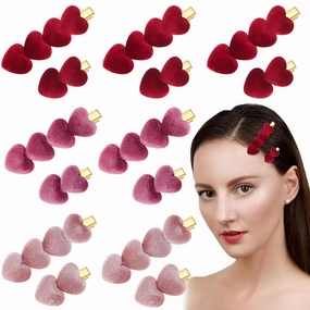 Syhood 24 Pieces Heart Hair Clips Valentine‘s Day Hair Accessories Lovely Velvet Heart Clips Solid Hairpin Hair Clips for Women Hair Accessories for Valentine‘s Day Gift