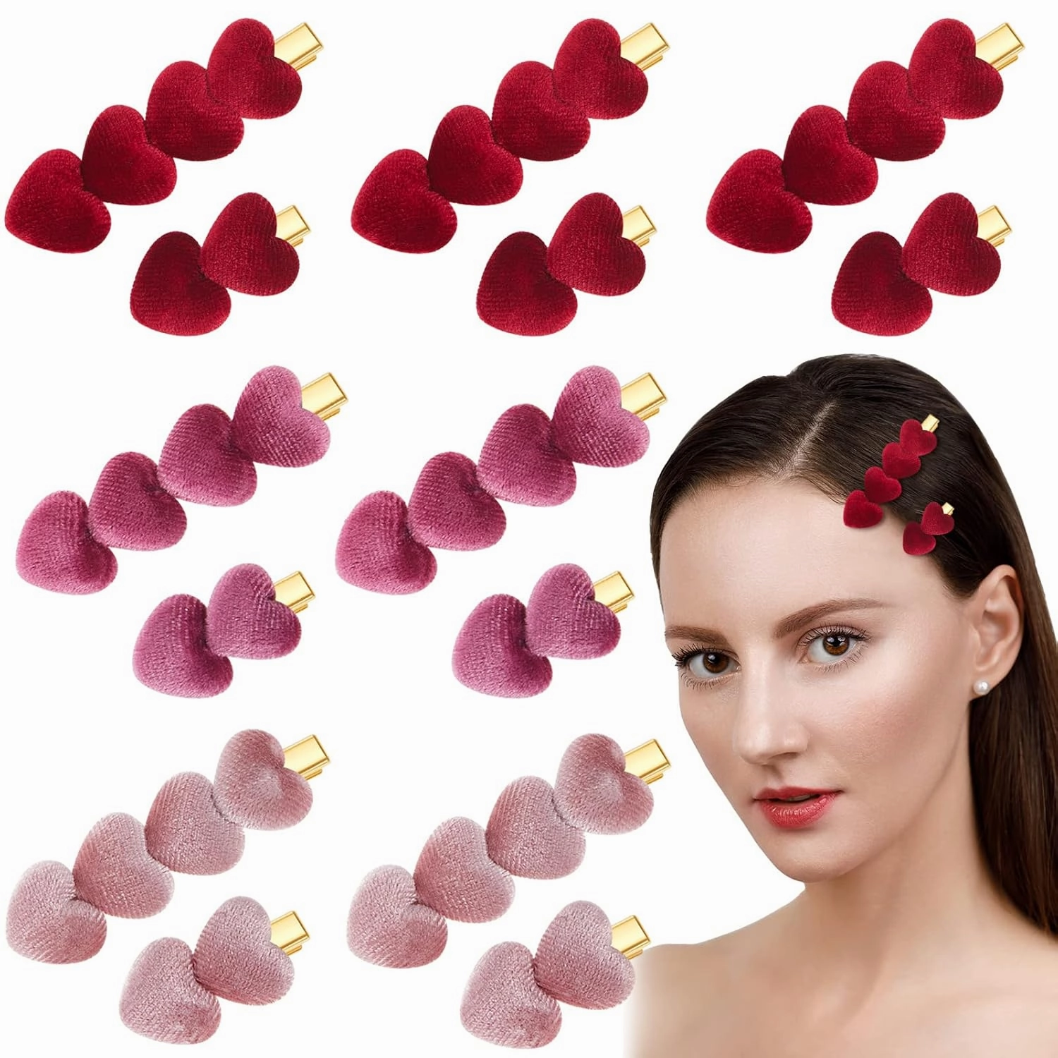 Syhood 24 Pieces Heart Hair Clips Valentine‘s Day Hair Accessories Lovely Velvet Heart Clips Solid Hairpin Hair Clips for Women Hair Accessories for Valentine‘s Day Gift