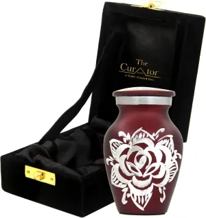 THE CURATOR Red Rose Urn for Ashes - Mini Ash Small Urn with Free Premium Velvet Box & Bag - Keepsake Urn Perfect for Adults & Infants - Cremation Urns for Ashes
