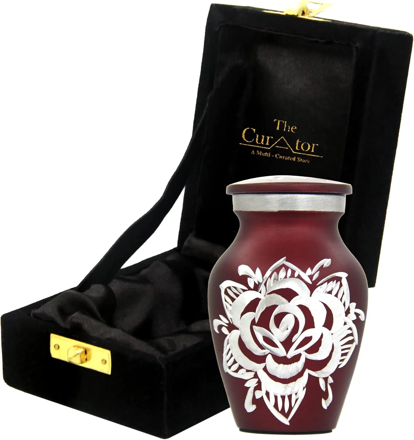 THE CURATOR Red Rose Urn for Ashes - Mini Ash Small Urn with Free Premium Velvet Box & Bag - Keepsake Urn Perfect for Adults & Infants - Cremation Urns for Ashes
