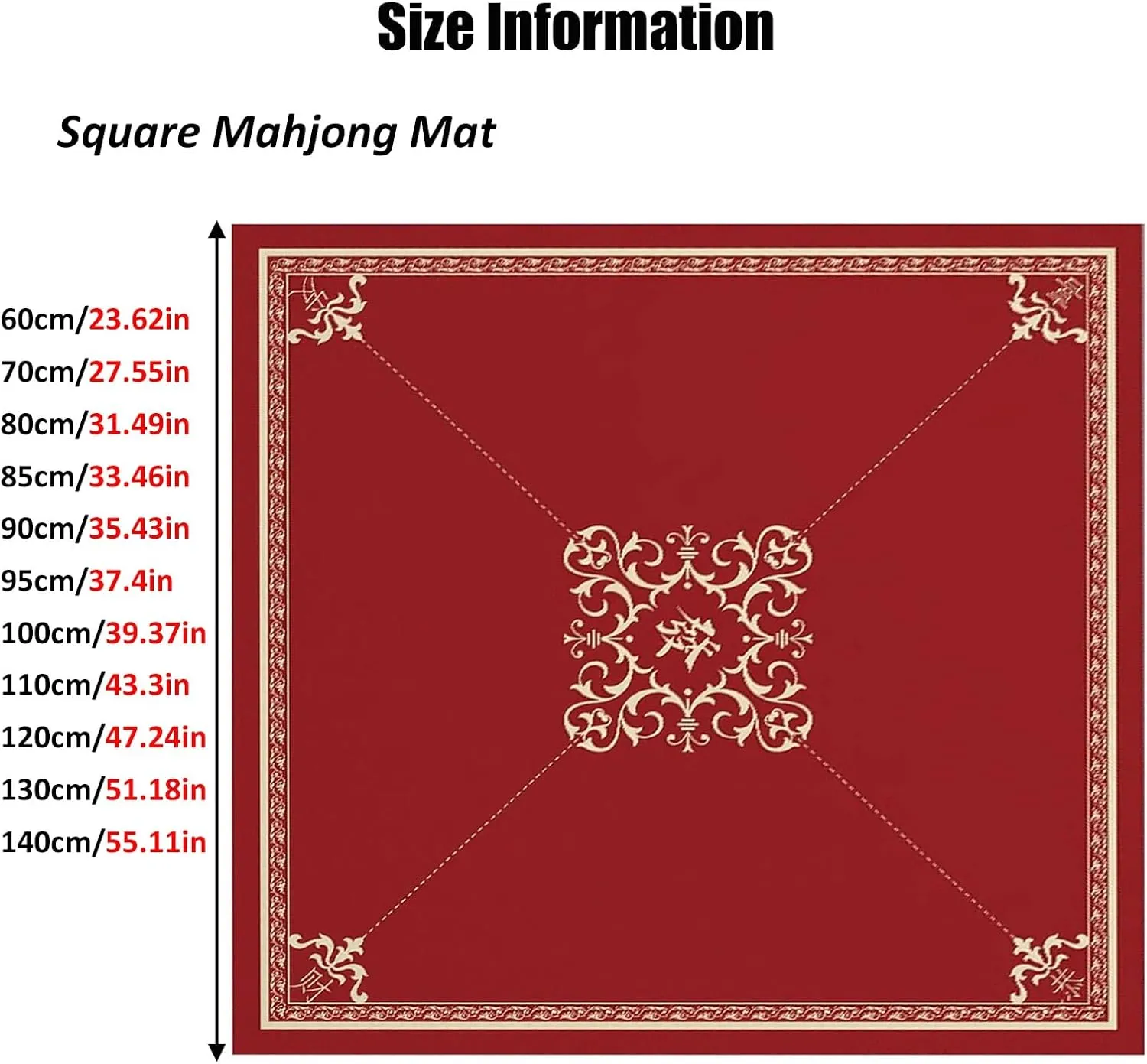 Thick Square Mahjong Mat with Carrying Bag Anti Slip Noise Reduction Table Cover for Family Gatherings Poker Board Games(Red,95x95 cm/37.4x37.4 in)
