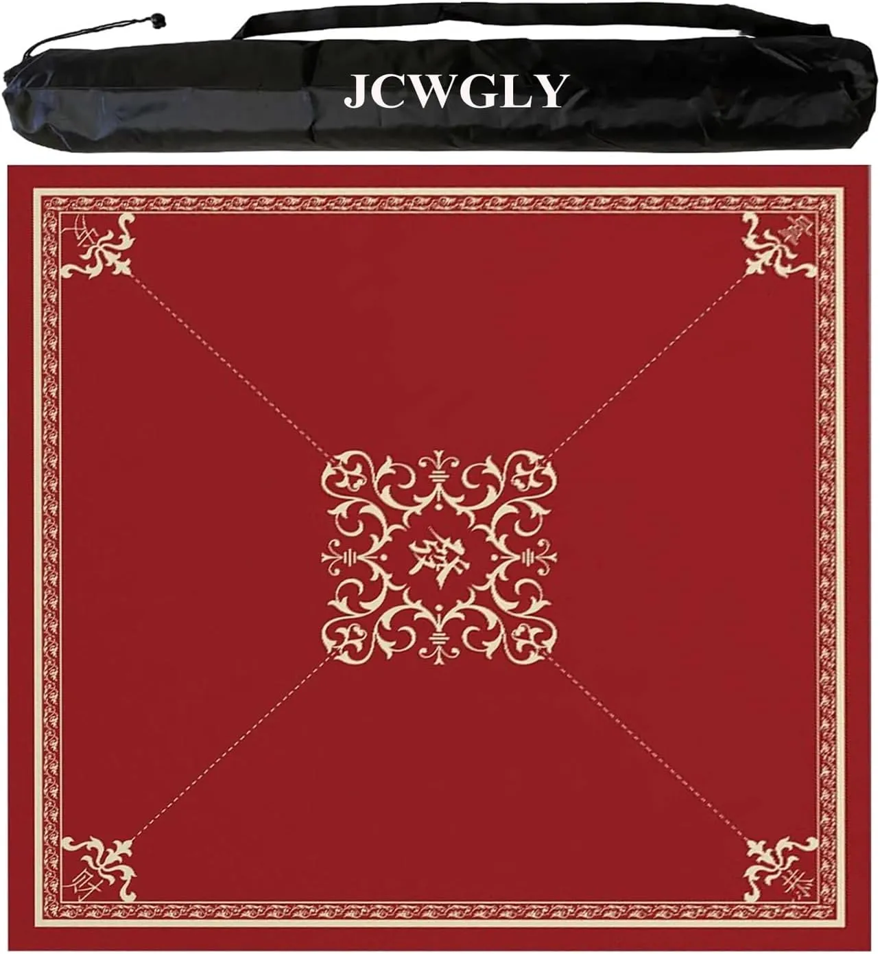 Thick Square Mahjong Mat with Carrying Bag Anti Slip Noise Reduction Table Cover for Family Gatherings Poker Board Games(Red,95x95 cm/37.4x37.4 in)