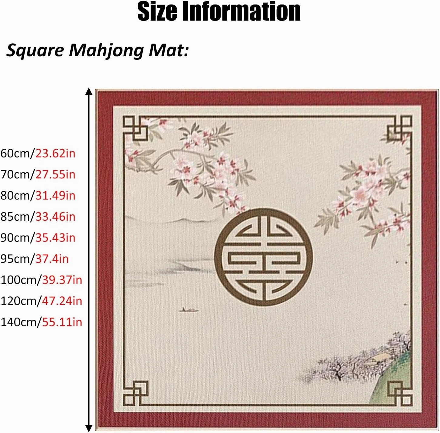 Thick Anti Slip Mahjong Mat for Family Party Games, Silent Noise Reduction Table Cover with Carrying Bag, Easy to Clean(Red 2,120 cm/47.24 in)