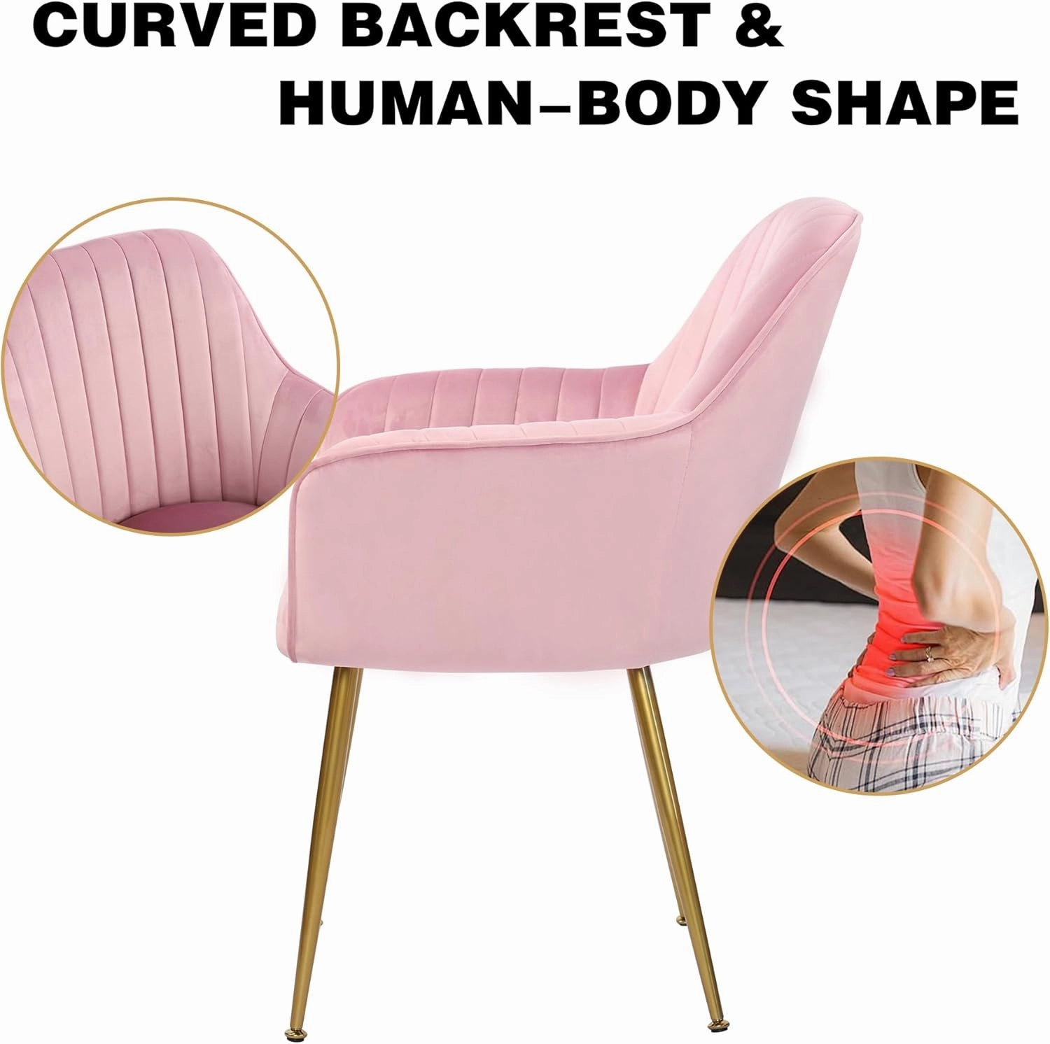 thksbought Set of 2 Velvet Dinning Chairs, Upholstered Accent Chairs with Gold Plating Legs for Living Room Chairs(Pink)