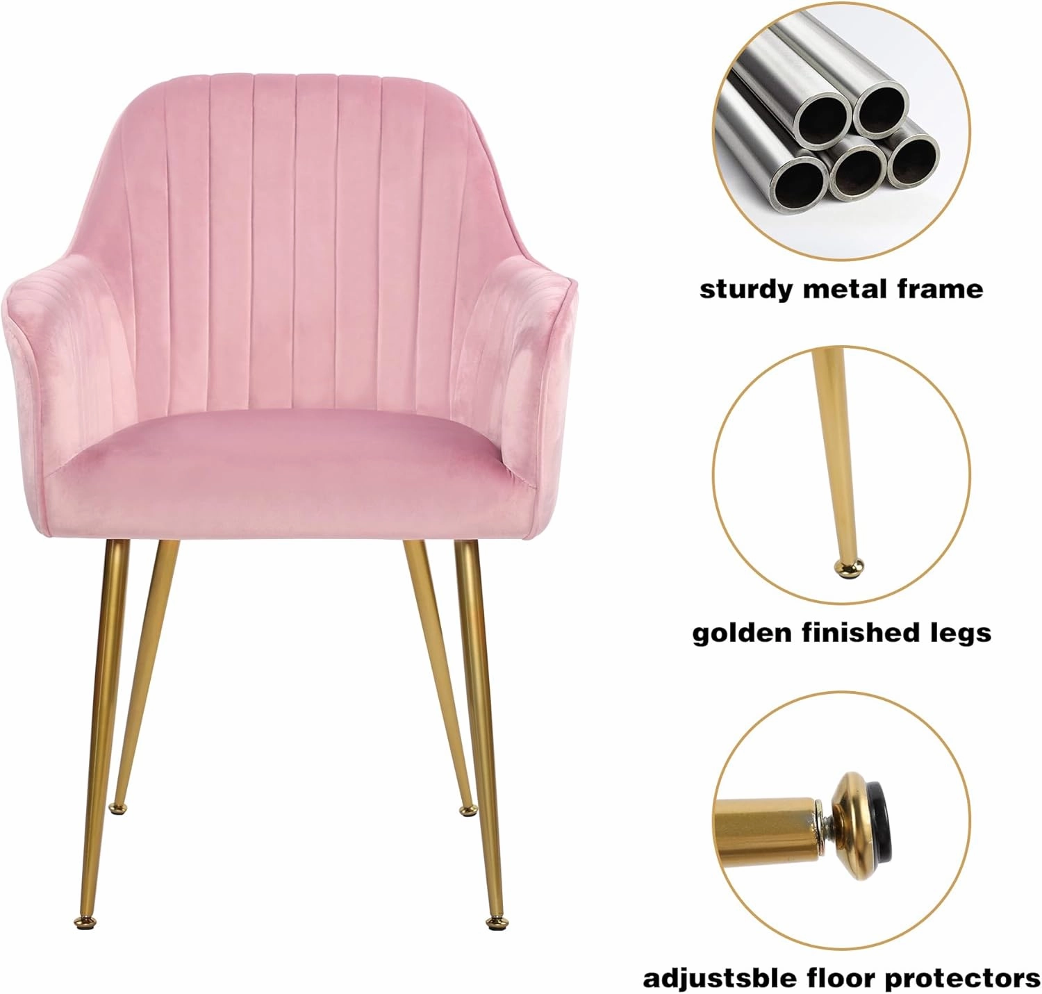 thksbought Set of 2 Velvet Dinning Chairs, Upholstered Accent Chairs with Gold Plating Legs for Living Room Chairs(Pink)