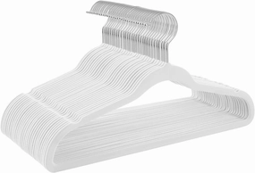 TIMMY Non-Slip Velvet Hangers - Suit & Coat (50-Pack) Ultra Thin Space Saving Heavy Duty Hangers Hold Up-To 10 Lbs - White/Silver