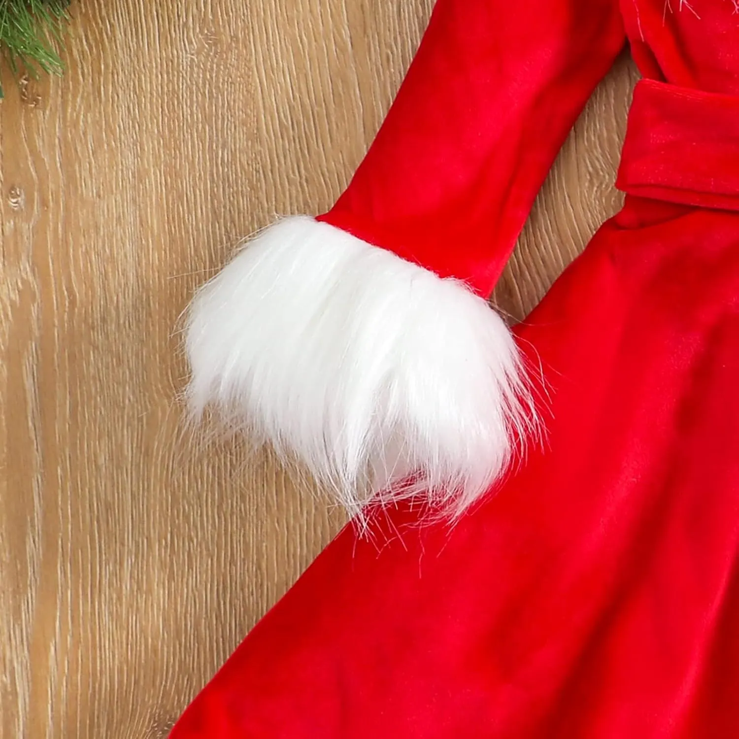 Toddler Baby Girl Christmas Outfit Xmas Dress Long Sleeve Velvet Dresses Fur Scarf Santa Hats 3Pcs