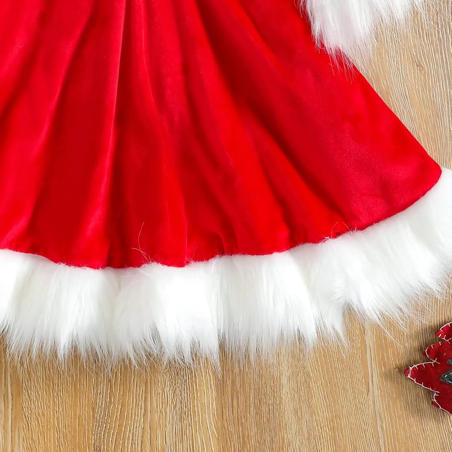 Toddler Baby Girl Christmas Outfit Xmas Dress Long Sleeve Velvet Dresses Fur Scarf Santa Hats 3Pcs