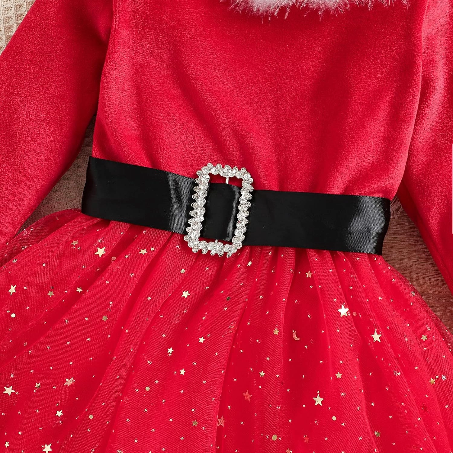Toddler Baby Girl Christmas Outfit Xmas Dress Long Sleeve Velvet Dresses Fur Scarf Santa Hats 3Pcs