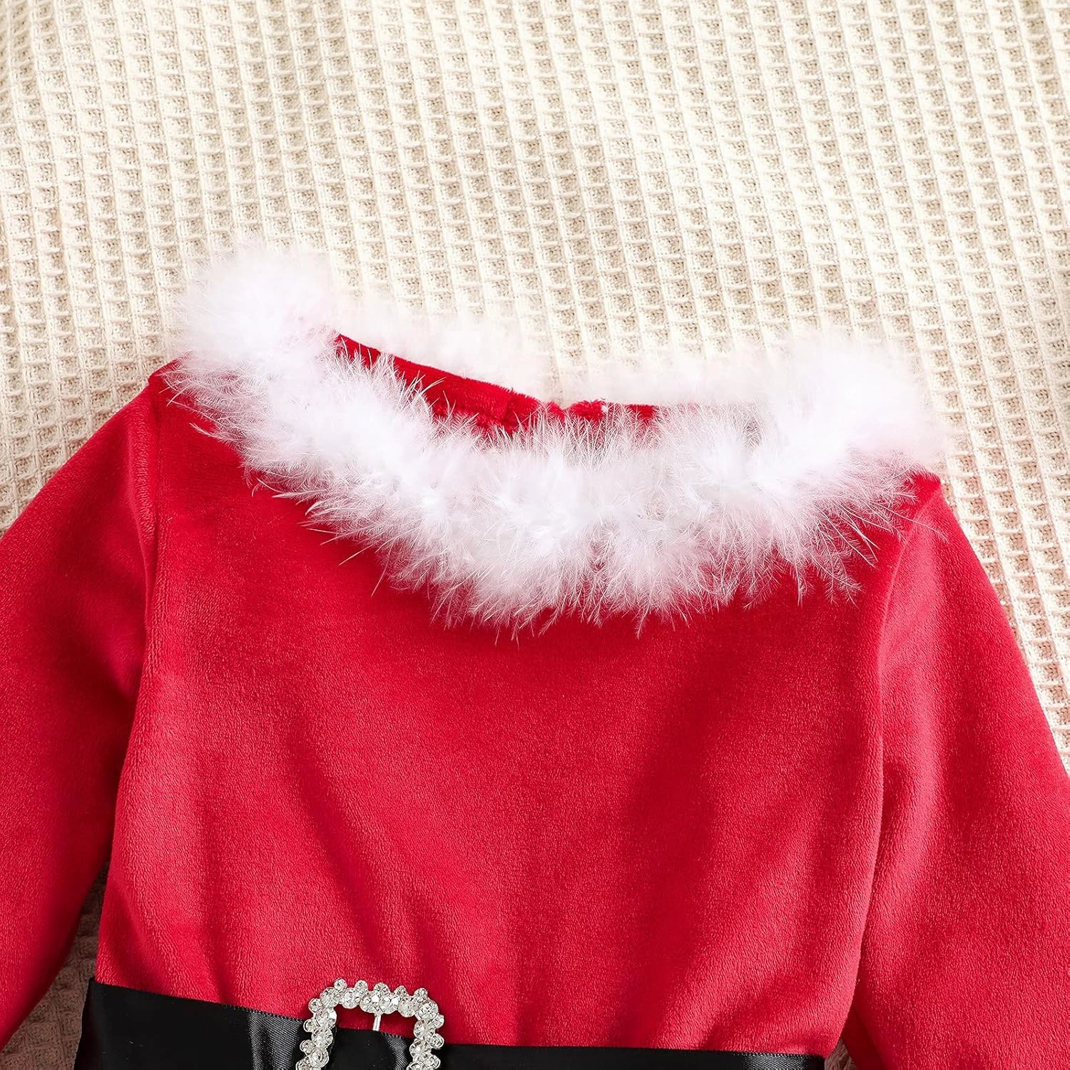 Toddler Baby Girl Christmas Outfit Xmas Dress Long Sleeve Velvet Dresses Fur Scarf Santa Hats 3Pcs