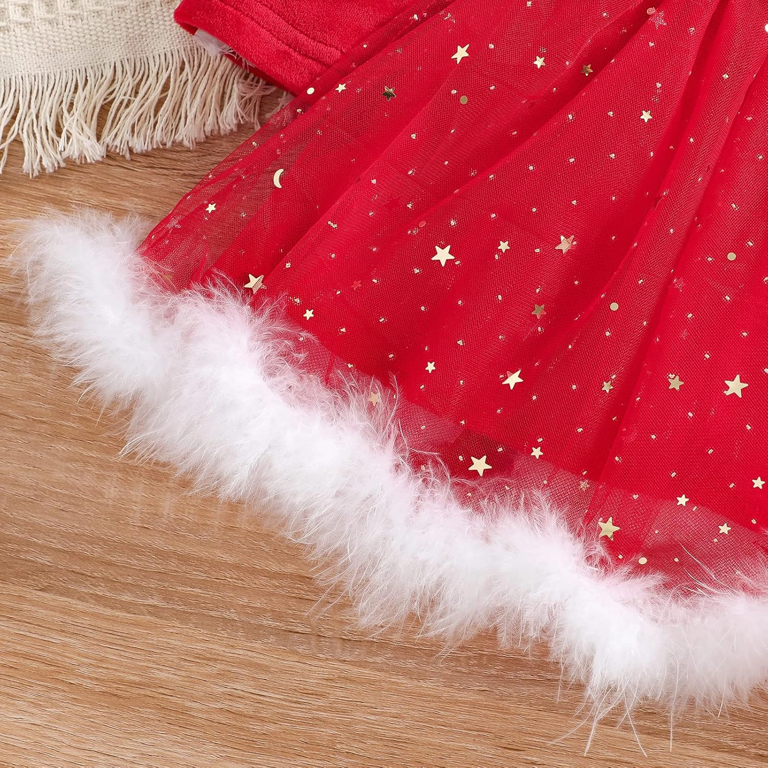 Toddler Baby Girl Christmas Outfit Xmas Dress Long Sleeve Velvet Dresses Fur Scarf Santa Hats 3Pcs
