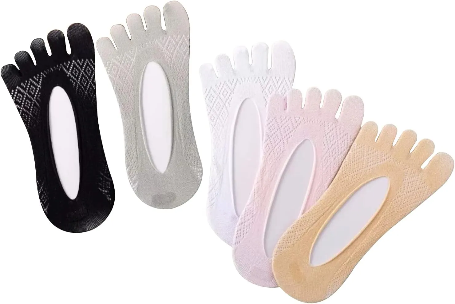 Toe Socks, 5 Pairs No Show Low Cut Five Finger Socks Athletic for Women Toe Separated Socks with Gel Tab
