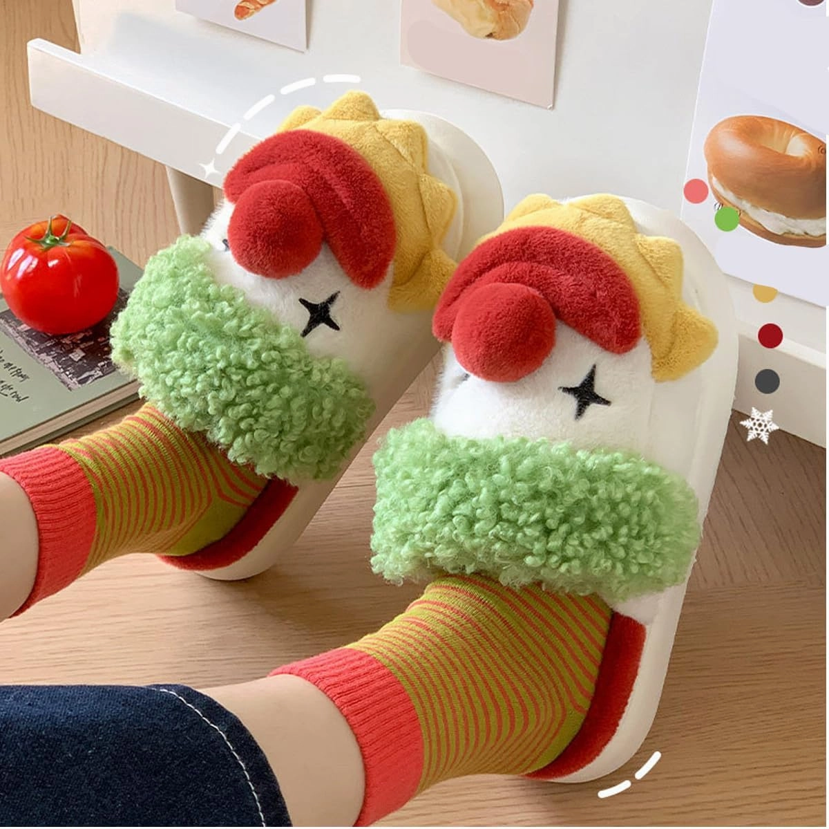 Tokisaki Christmas Santa Slippers for Women Men, Funny Halloween Clown Slippers, Memory Foam House Slippers Animal Slipper for Winter Bedroom Shoes