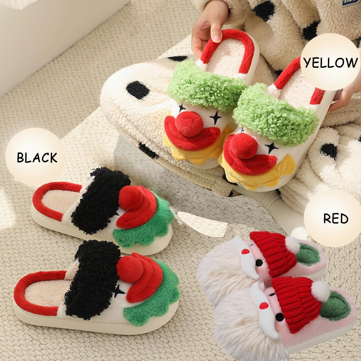 Tokisaki Christmas Santa Slippers for Women Men, Funny Halloween Clown Slippers, Memory Foam House Slippers Animal Slipper for Winter Bedroom Shoes