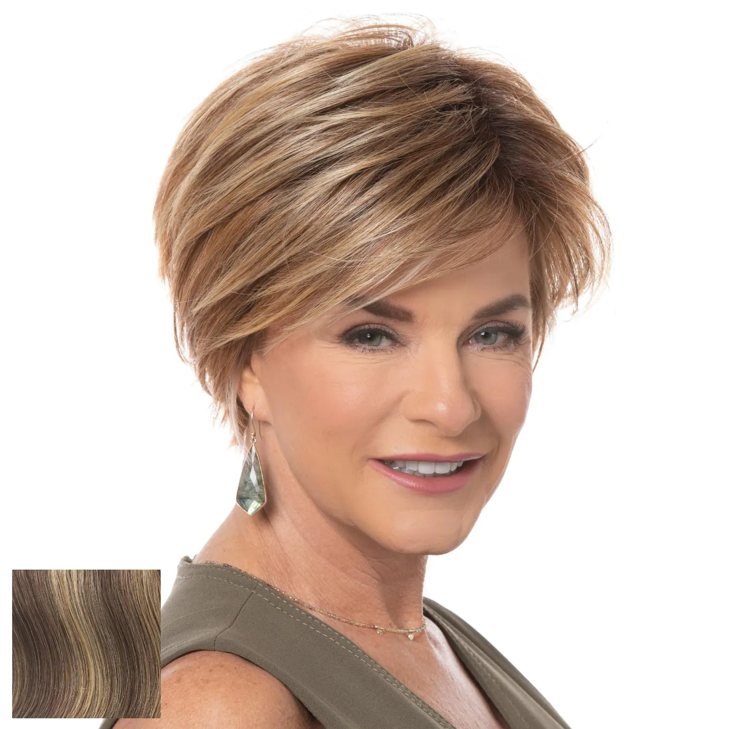 Toni Brattin Fascination Wig - Chin Length Layers, a Side-Swooping Bang & a Razor-Cut Neckline - Heat-Friendly Synthetic Fiber Looks & Feels Natural - Adjustable & Comfortable (Brown Blonde, Regular)