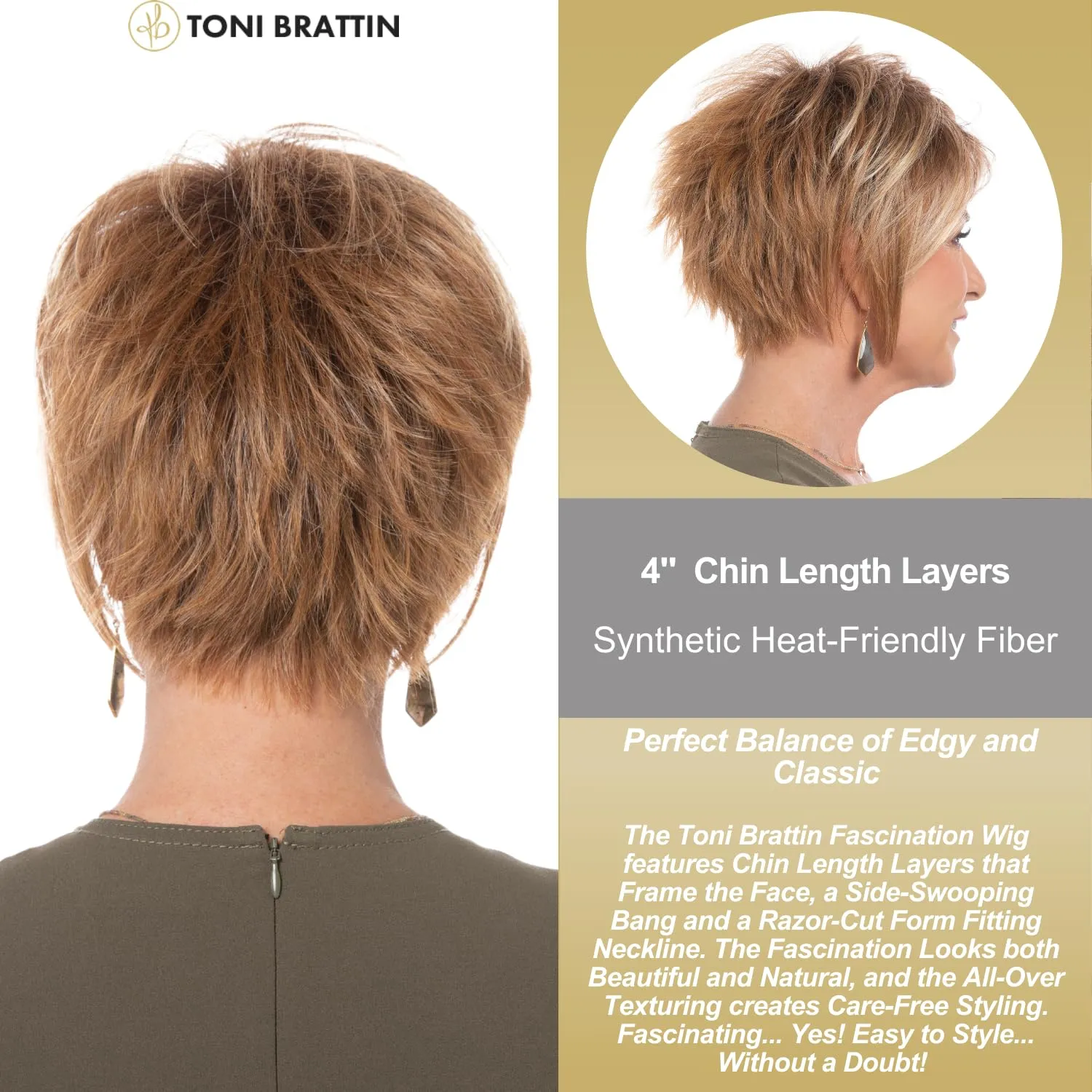 Toni Brattin Fascination Wig - Chin Length Layers, a Side-Swooping Bang & a Razor-Cut Neckline - Heat-Friendly Synthetic Fiber Looks & Feels Natural - Adjustable & Comfortable (Dark Red, Regular)