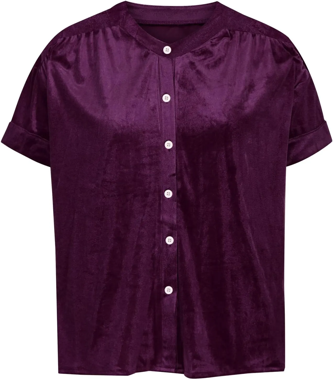 Tops for Women Lapel V Neck Solid Shirt Summer Velvet Tee Shirts Casual Roll Up Short Sleeve Button Down Blouses