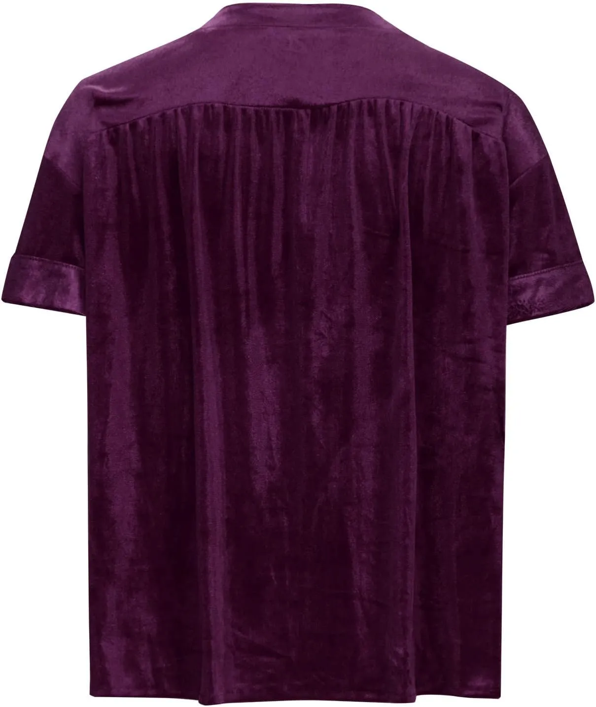 Tops for Women Lapel V Neck Solid Shirt Summer Velvet Tee Shirts Casual Roll Up Short Sleeve Button Down Blouses