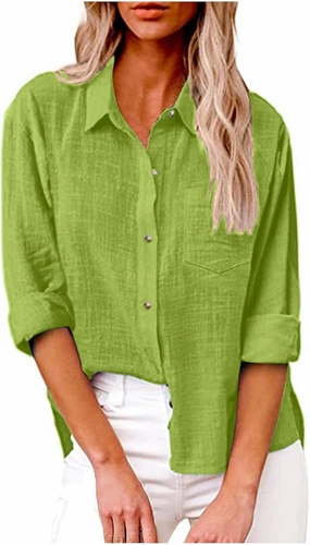 Tops for Women 2024 Cotton Linen Plus Size Long Sleeve Button Down Shirts Work Office Loose Casual Fit Clothes