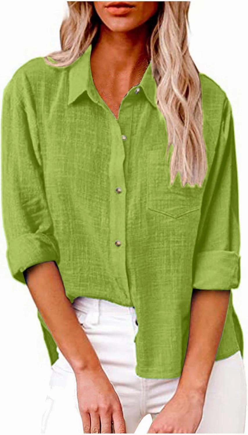 Tops for Women 2024 Cotton Linen Plus Size Long Sleeve Button Down Shirts Work Office Loose Casual Fit Clothes