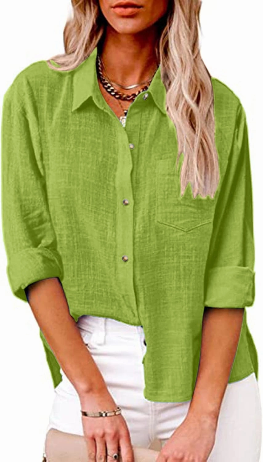 Tops for Women 2024 Cotton Linen Plus Size Long Sleeve Button Down Shirts Work Office Loose Casual Fit Clothes