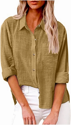Tops for Women 2024 Cotton Linen Plus Size Long Sleeve Button Down Shirts Work Office Loose Casual Fit Clothes