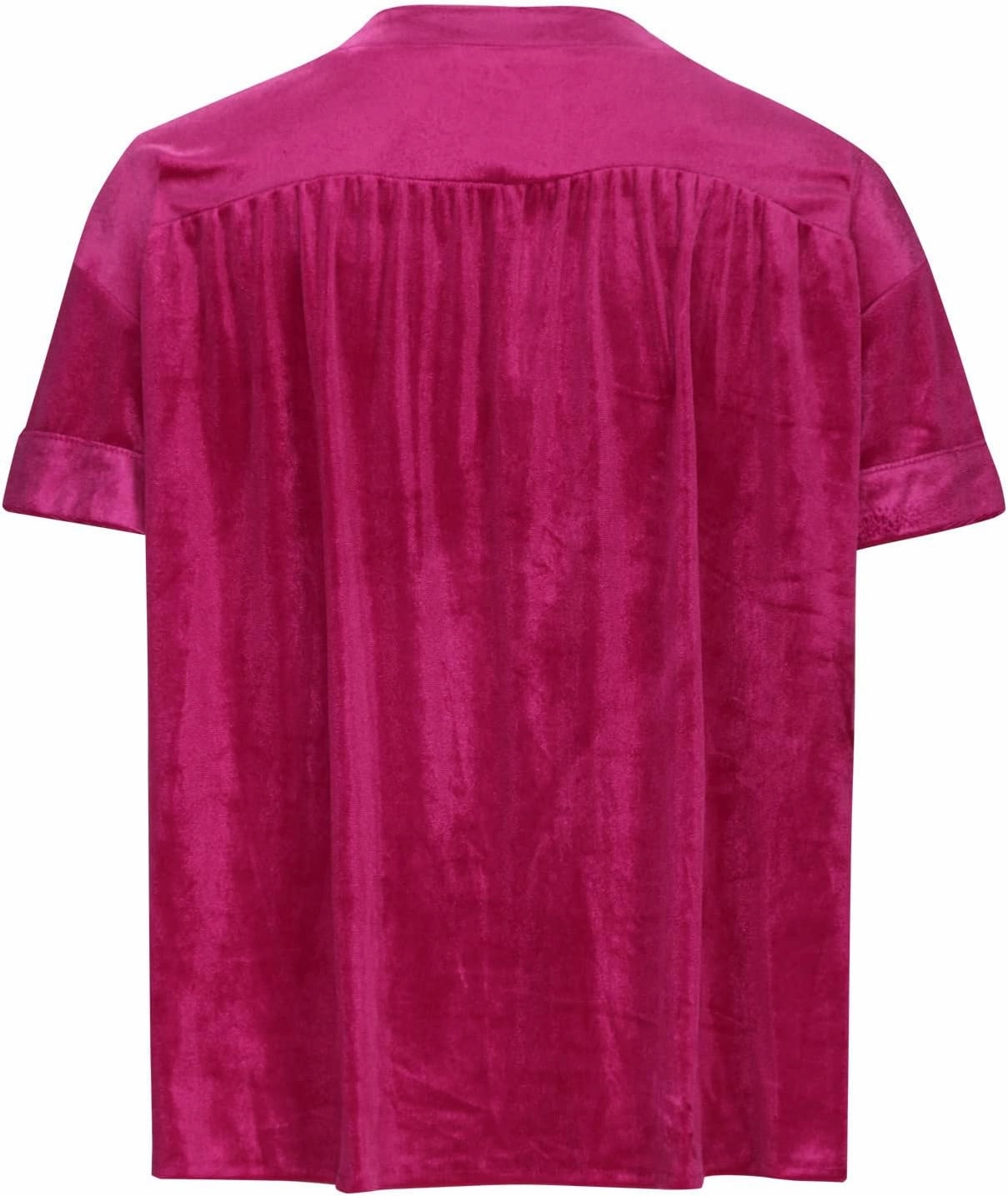 Tops for Women Lapel V Neck Solid Shirt Summer Velvet Tee Shirts Casual Roll Up Short Sleeve Button Down Blouses