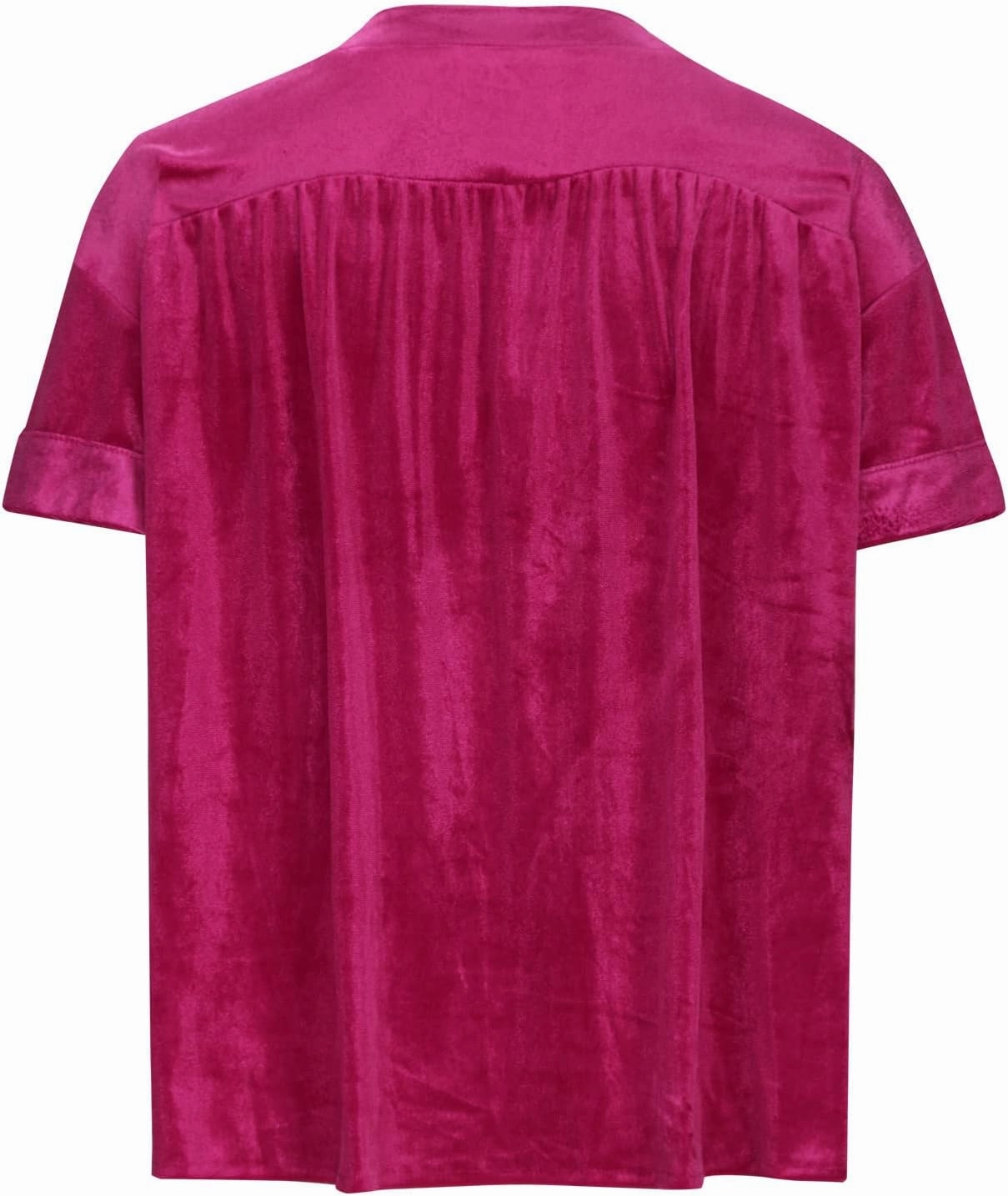 Tops for Women Lapel V Neck Solid Shirt Summer Velvet Tee Shirts Casual Roll Up Short Sleeve Button Down Blouses
