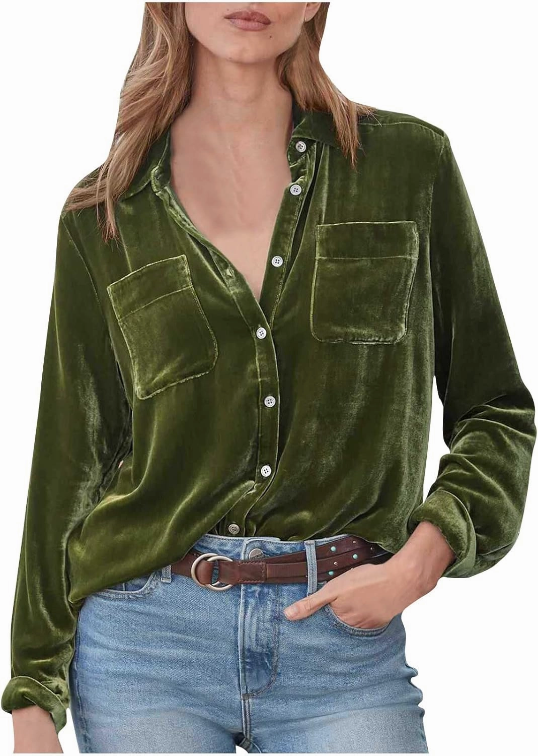 Tops for Women Lapel V Neck Solid Shirt Summer Velvet Tee Shirts Casual Roll Up Short Sleeve Button Down Blouses