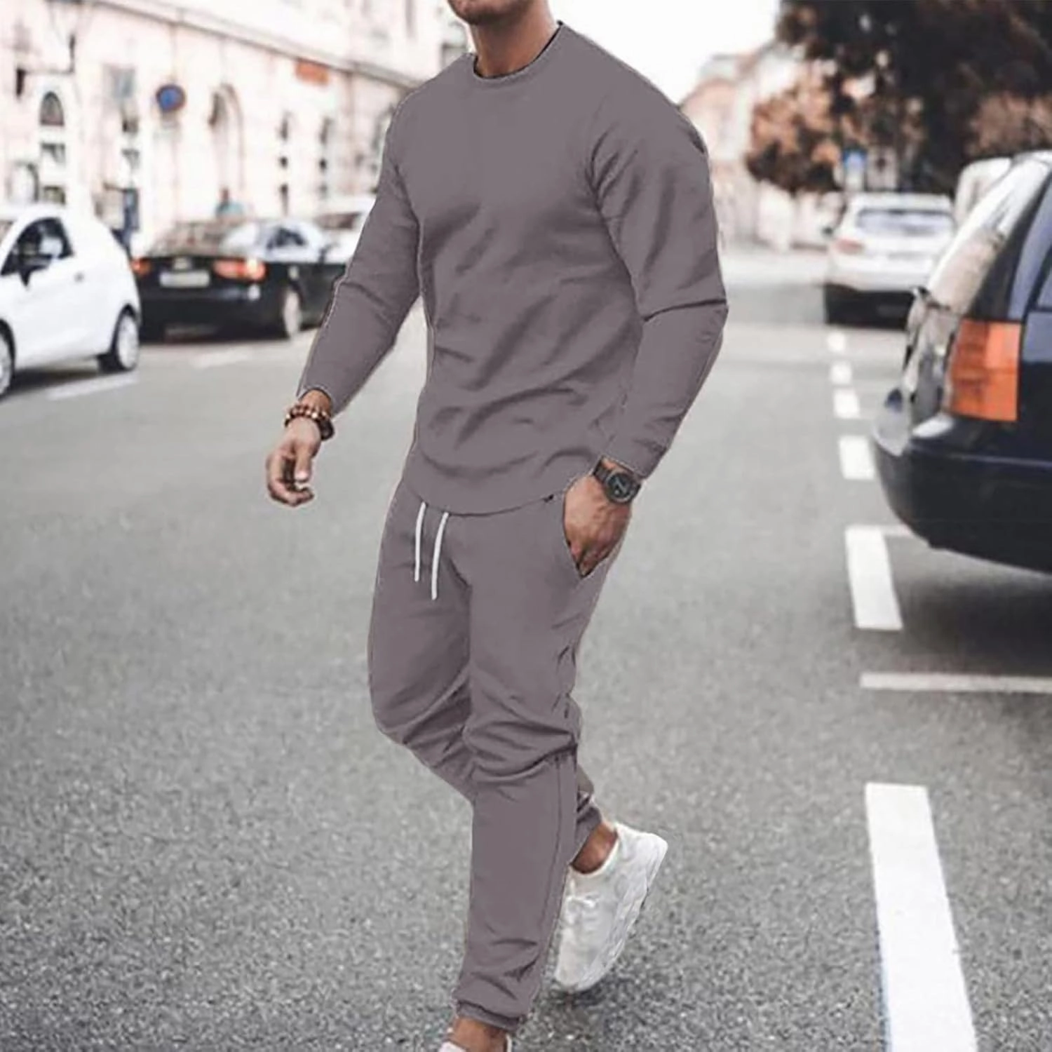 Track Suit for Men Set Athletic Jogging Sweatsuit Casual Crewneck Sweatshirts Pullover and Pants 2 Piece Outfits