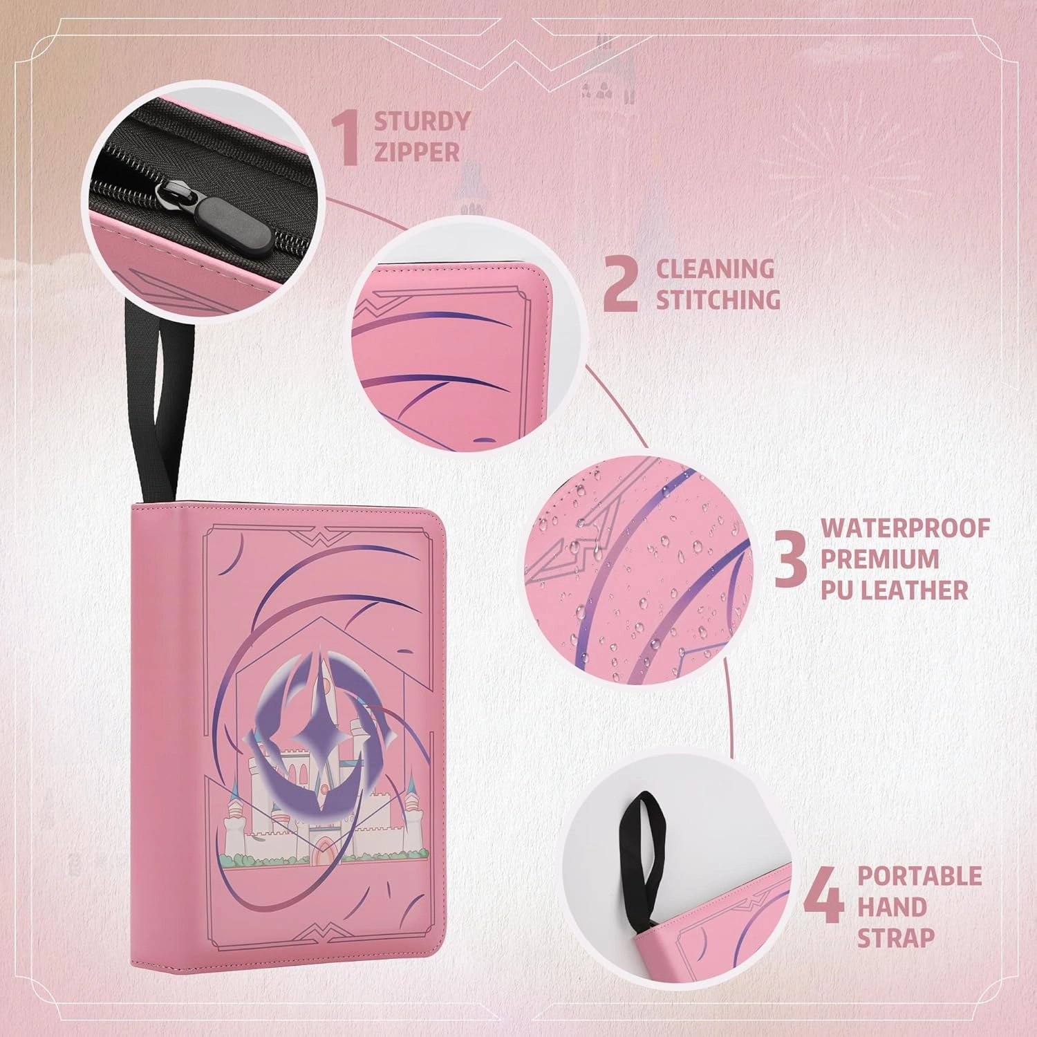 Trading Card Binder for Lorcana Cards Premium 9 Pocket Card Binder Compatible with Lorcana Cards 900 Pockets Capacity for TCG Storage Display Collection(Pink 9)