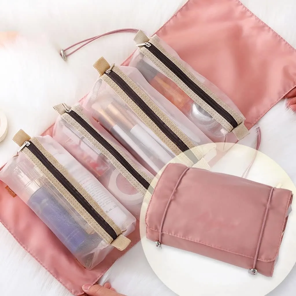 Travel Cosmetic Bag Women Mesh Make Up Box Bags Beautician Toiletry Makeup Brushes Lipstick Storage Organizer(Beige)